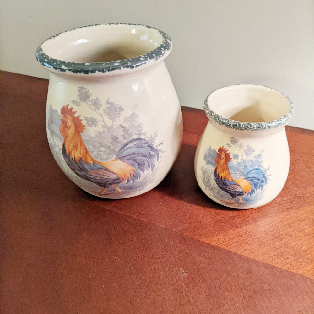 Home and Garden Party rooster 🐓 utensil holder and small crock